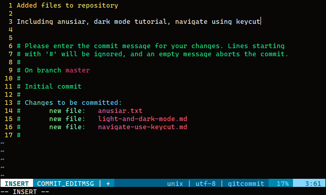 Commit message in vim