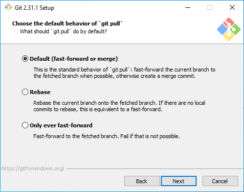 Choosing git pull strategy when installing Git for Windows